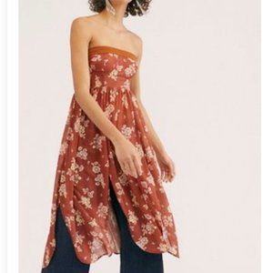 Free People Floral Strapless Tunic in Rust and Cream